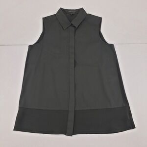 Theory Blouse Women's Size Tall Petite Black Sleeveless Button Up Stretch Shirt